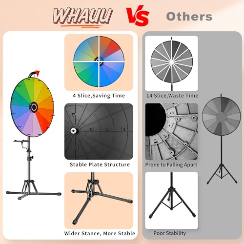WHAUU 24-Inch Prize Wheel Spinner with Tripod Stand - Black, Adjustable Height