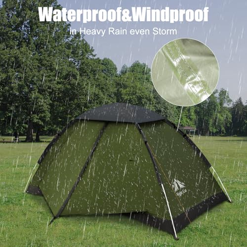 Army Green Backpacking Tent for 2 Persons - Lightweight Waterproof Camping Shelter