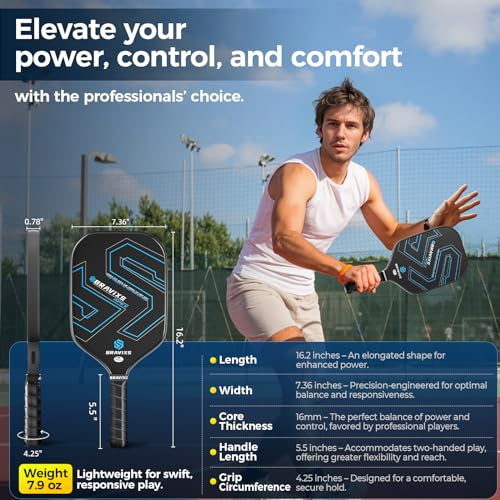 Blue Pickleball Paddles Set of 2 - USAPA Approved T700 Carbon Fiber Rackets with 4 Balls & Bag