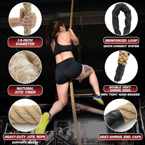 Heavy Duty Jute Climbing Rope - 35FT Gym Workout Rope for Strength Training