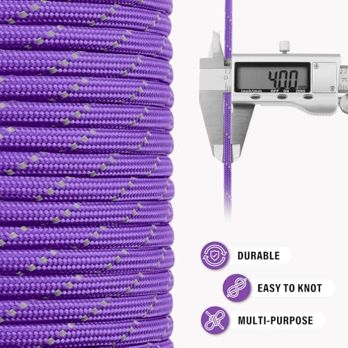 Reflective Paracord Rope 750 lb - 1000ft Heavy Duty Camping & Survival Cord - Purple
