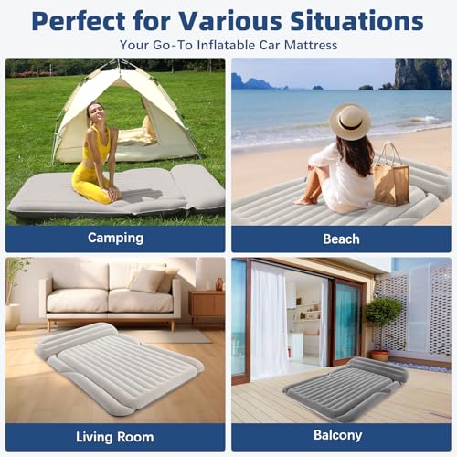 KMZ SUV Air Mattress - Thickened Double Flocked Camping Car Bed, Portable Travel Bed