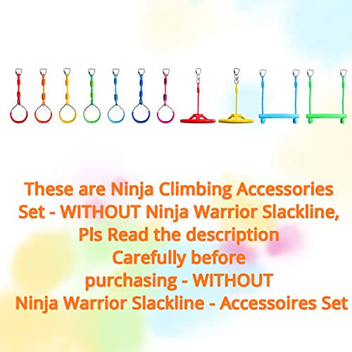 Rainbow Craft Multicolored Ninja Obstacle Course Kit with Rings, Wheels & Monkey Bars for Kids & Adults