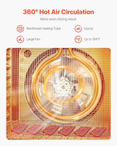 VEVOR Food Dehydrator Machine with 10 Stainless Steel Trays, 1000W Electric Food Dryer, Adjustable Temp & 24-Hour Timer, B Variation