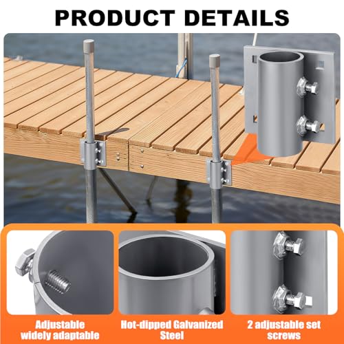 6 Pack Heavy Duty Dock Side Leg Pipe Holders - Galvanized Steel for Floating Docks