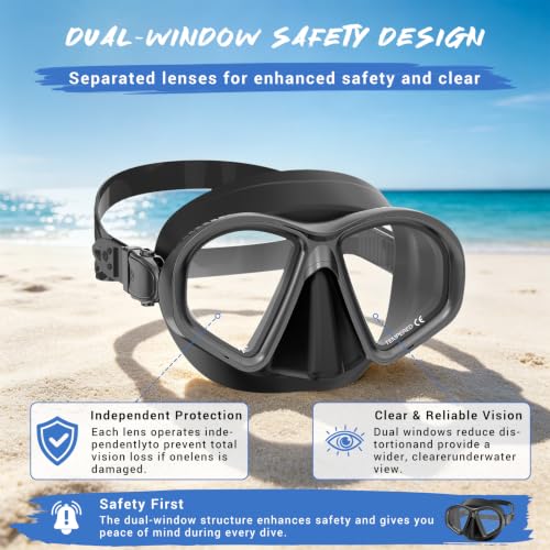 Adult Snorkeling Gear Set with Dry-Top Snorkel & Mask - Black
