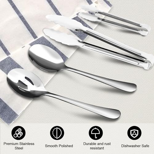 Silver 12-Piece Stainless Steel Serving Utensil Set with Tongs & Spoons