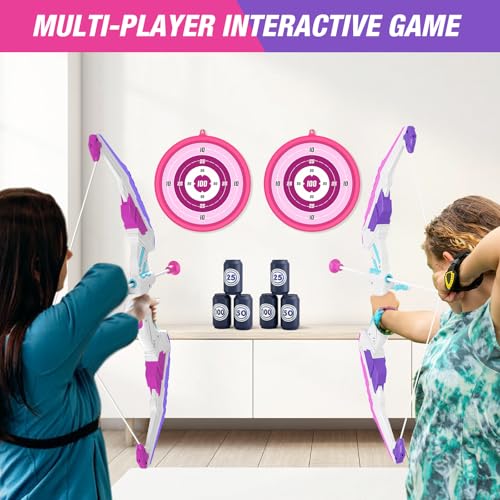 Kids Bow and Arrow Set with LED Light Up Arrows - Purple+White, 2 Pack