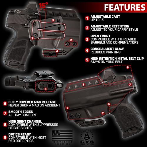 CYA Supply Co. Micro Ridge IWB Holster for Smith & Wesson Bodyguard 2.0 - Right, Black - Made in USA