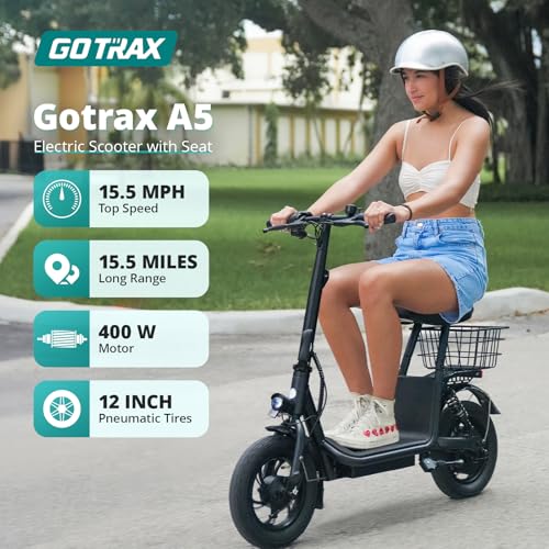 Gotrax 12/14/16-Inch Electric Scooter with Seat for Adults & Teens, Black