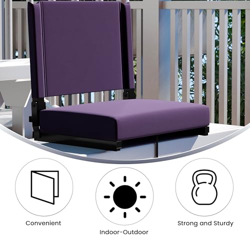 Ultra-Padded Folding Stadium Chairs Set of 2 - Portable Bleacher Seats with Handle, Supports 500 lbs, Dark Purple