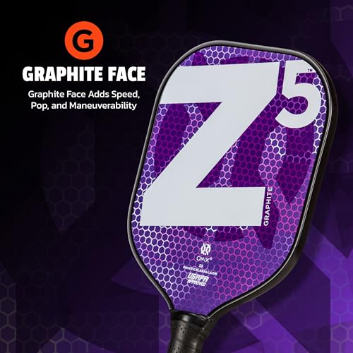 Onix Graphite Z5 Purple Pickleball Paddle with Wide-Body Shape, Honeycomb Core, & Tennis Handle Grip