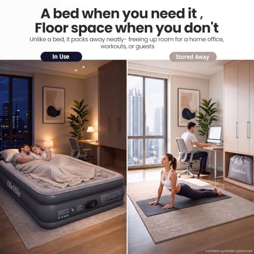 Comfort Height 20-Inch Full Air Mattress with Built-In Pump - Grey