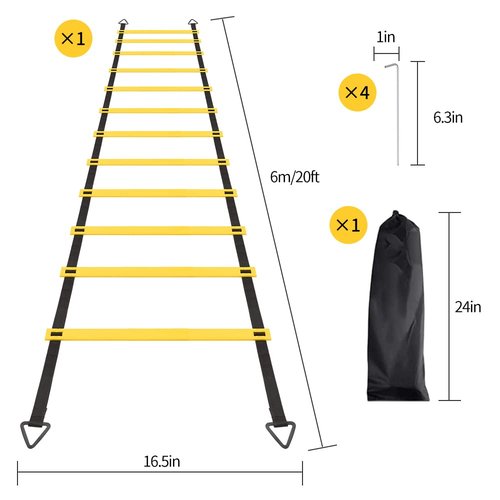RUBY.Q 12 Rungs Agility Ladder Set, Speed Training Ladder with Steel Stakes and Carry Bag for Soccer, Speed Fitness Feet Training