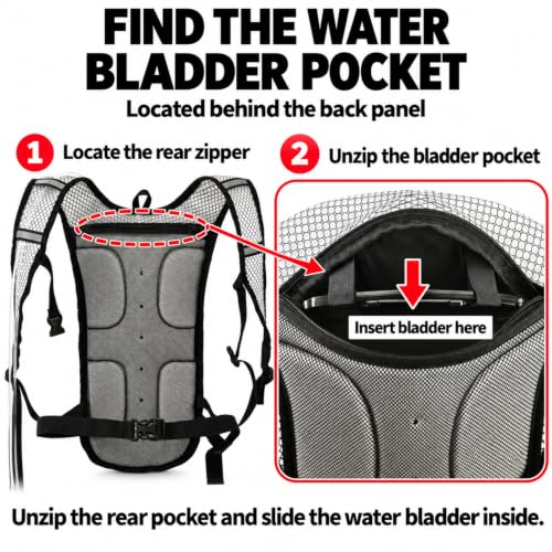Black with Grey Zipper Hydration Pack 2L Water Bladder for Outdoor Sports