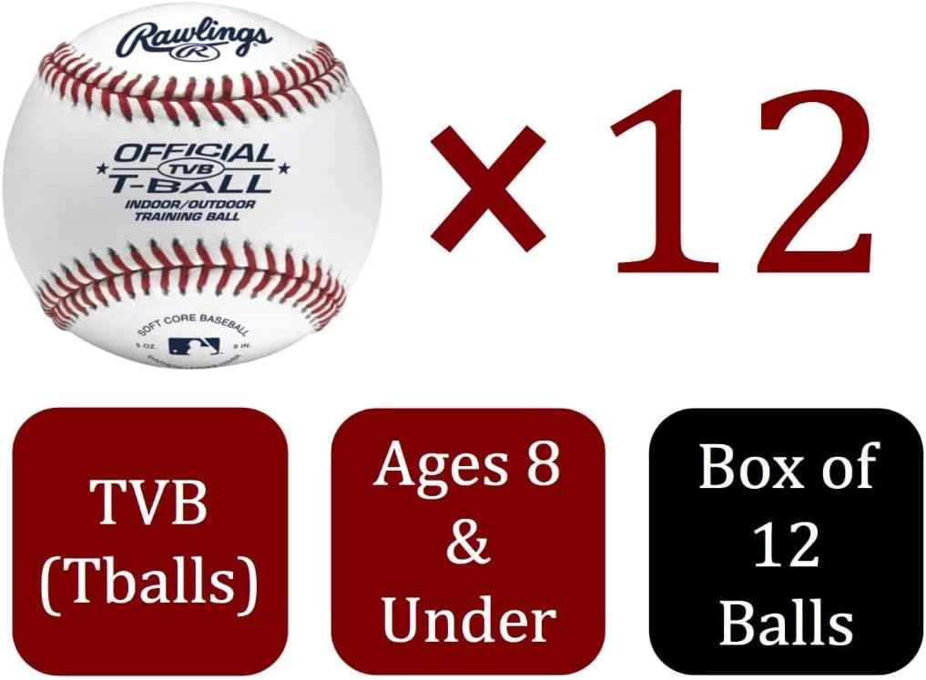 Rawlings Official T-Balls - Youth 6U | 12 Count | Sponge Rubber Core for Indoor/Outdoor Play
