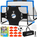 Kids Soccer Goals Set of 2 - 6x4 ft Portable Black Blue Backyard Soccer Nets for Kids 3-14
