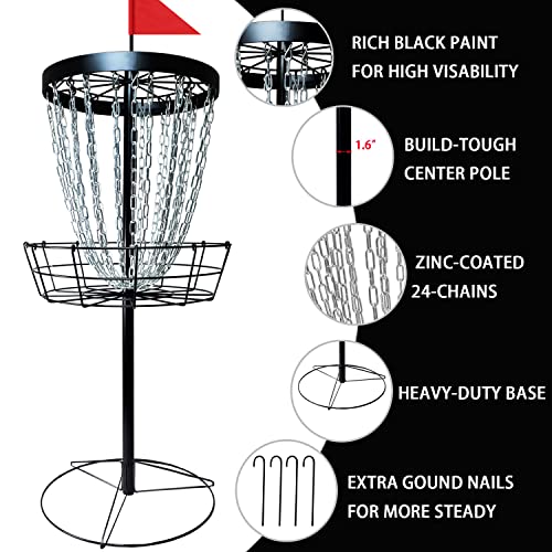 TARUMG 24-Chain Disc Golf Basket Set with 6 Discs & Black Plus-Black-6pcs