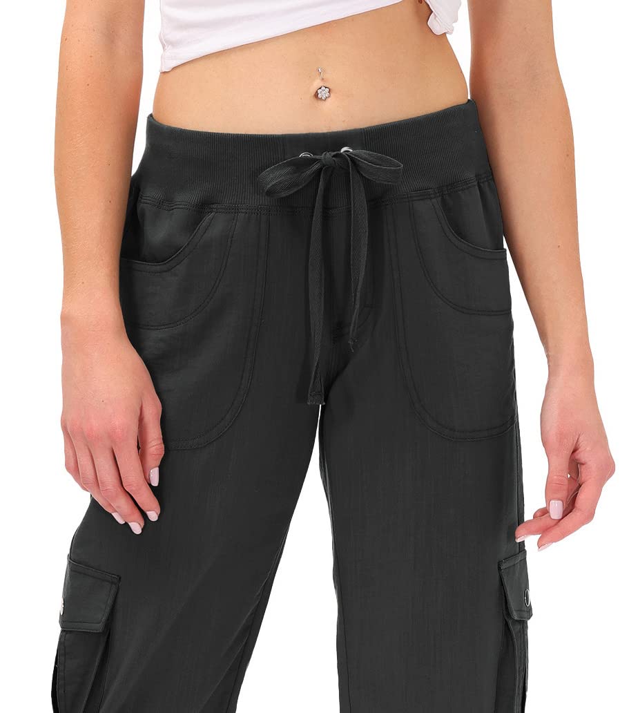 MoFiz Womens Capris with Pockets Loose Fit Casual Capri Pants Dressy Lightweight Ladies Baggy Cargo Pants for Hiking Dark Grey L