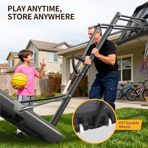 FirstAsk Black 44-Inch Portable Adjustable Basketball Hoop with 10FT Height & Large Backboard