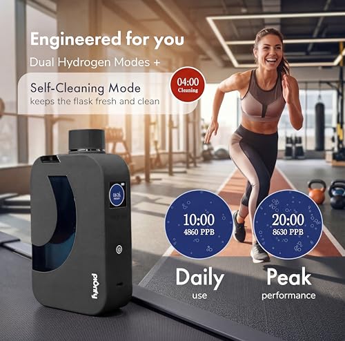 PIURIFY Black Hydrogen Water Bottle 12oz, BPA-Free, 8600 PPB, Rechargeable