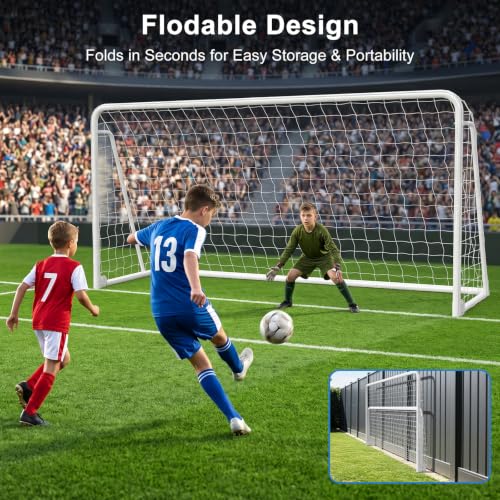 White 12x6ft Foldable Soccer Goal for Backyard & Training - Alloy Steel Frame