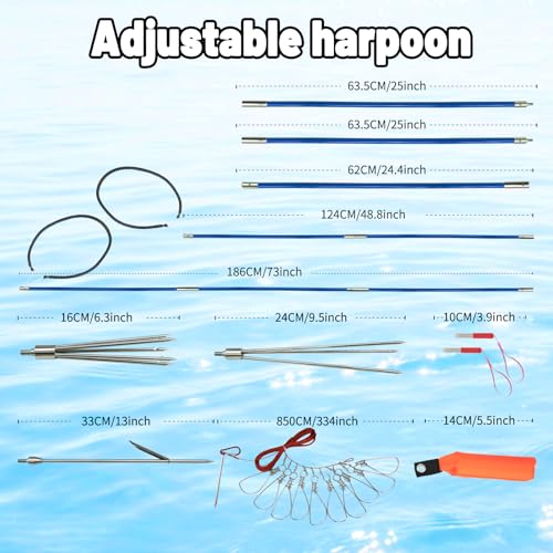 Hawaiian Sling Fishing Spear Set - Fiberglass Pole with 3 Tips, Fish Line Holder, Sharpening Files, Carry Bag – Variation SP-01