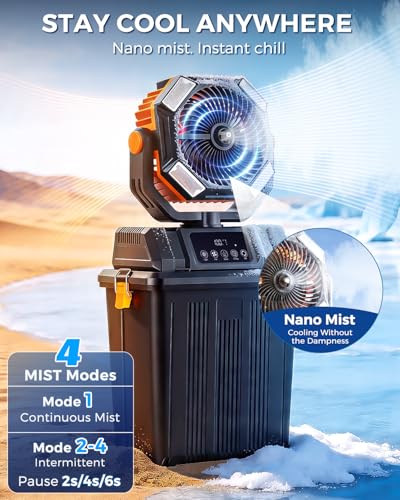 Etholzon 40000mAh Black Orange Outdoor Misting Fan with 15L Tank, Remote & LED Light