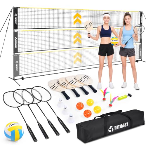 Patiassy Black 3-in-1 Volleyball, Badminton & Pickleball Net Set with Adjustable Heights