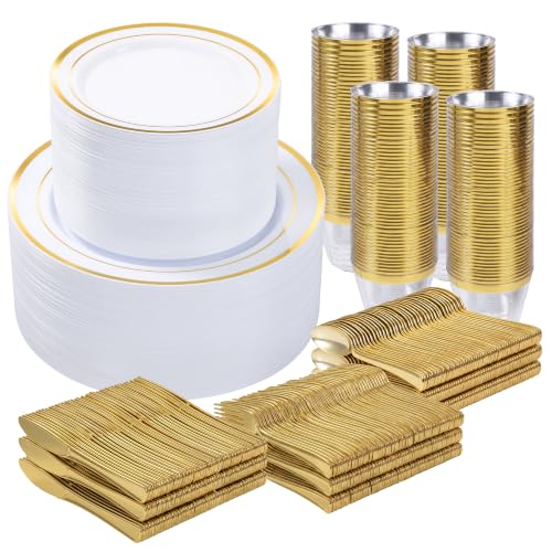 Gold Disposable Dinnerware Set for 100 Guests - 600 Pieces