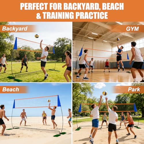 Portable 12FT Volleyball Net Set with Adjustable Height & Wide Base for Backyard & Indoor Play