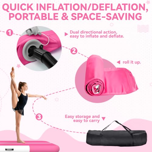 Inflatable Gymnastics Training Mat - 10ft x 3.3ft x 4in Rose Air Track for Home & Gym