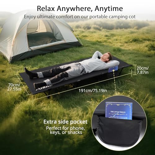 Lightweight Camping Cot with 275 Lb Support, Portable Bed for Hiking & Outdoors