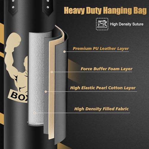 Black 4FT Filled Punching Bag for Adults with Gloves and Accessories