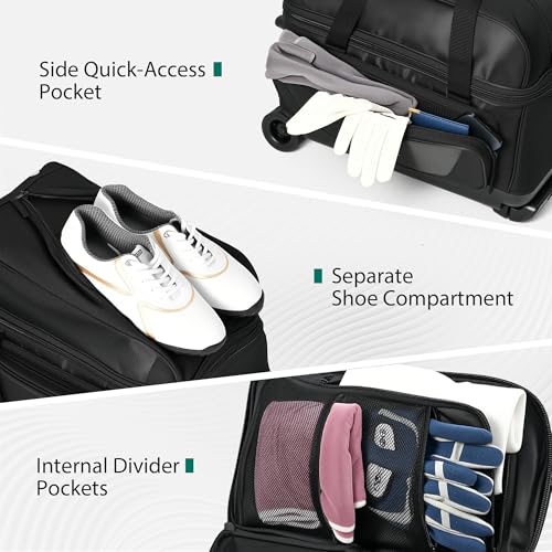 GoHimal 2-Ball Bowling Bag with Wheels, Large Shoe Compartment - Black