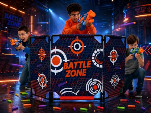 SINCOLINE Blue Foldable Tactical Bunker & Foam Blaster Target 59x34” for Laser Tag Water Gun Birthday Kids Play
