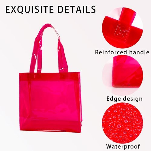 1pcs Waterproof Large Transparent Pvc Shopping Clear Tote Bag with Handles Beach Bags for Work Beach Sports