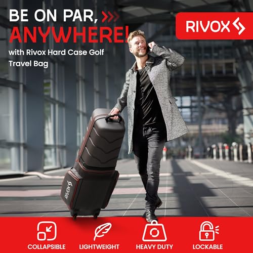 RIVOX Hard Shell Golf Travel Bag with Wheels, TSA Lock & Interior Cushion