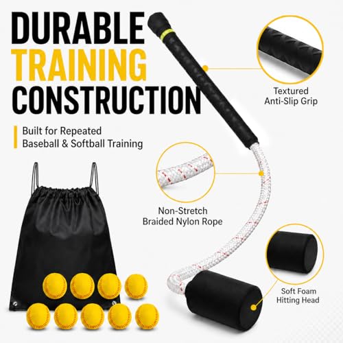 Baseball & Softball Swing Trainer Bat with Balls and Tote Bag - Practice Equipment