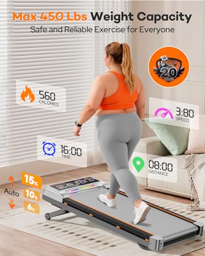 Trisomy Silver Auto Incline Under Desk Treadmill 15% 12-Level, Bluetooth & RGB Screen