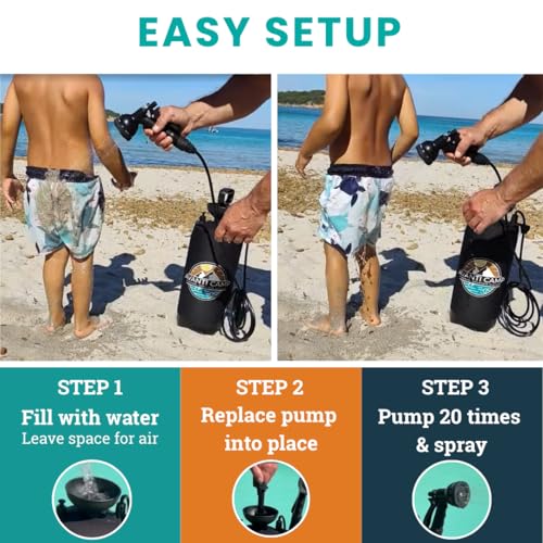 Portable Camping Shower 2.1 Gallon Pressurized Rinse Kit with 10 Spray Modes - Black