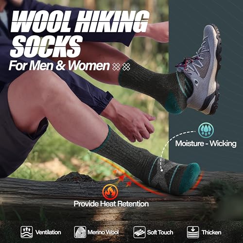 Antsang Merino Wool Hiking Socks - Crew Boot Work Socks for Men Women Large