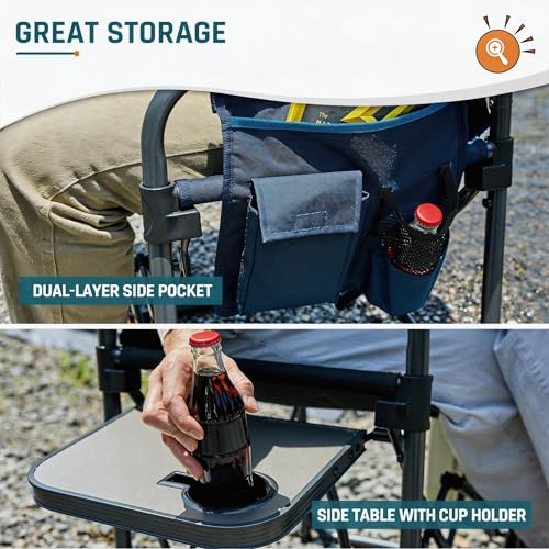 DMH Outdoors Camping Director's Chair with Side Table & Breeze Mesh Backrest - Blue 1 Pack
