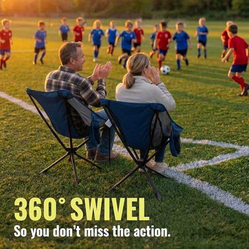 Portable Folding Swivel Chair - Lightweight Outdoor Seat with 360° Rotation - Blue & Gray