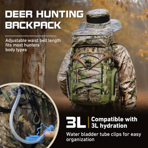 Kalkal Camo Hunting Backpack with Magnetic Rifle System, 42L Waterproof Bow & Rifle Pack