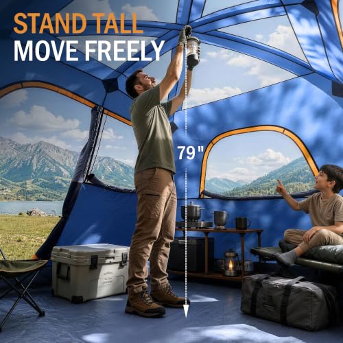 6 Person Family Camping Tent with Rainfly, Quick Setup Waterproof Cabin Tent