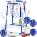 Floating Pool Basketball Hoop Set with 4 Balls & Pump - Blue