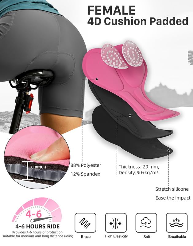 Women’s 4D Padded Cycling Shorts High Waist Bike Shorts with Zipper Pockets