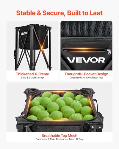 150 Balls Tennis & Pickleball Hopper Cart - Foldable Ball Holder & Storage Bag