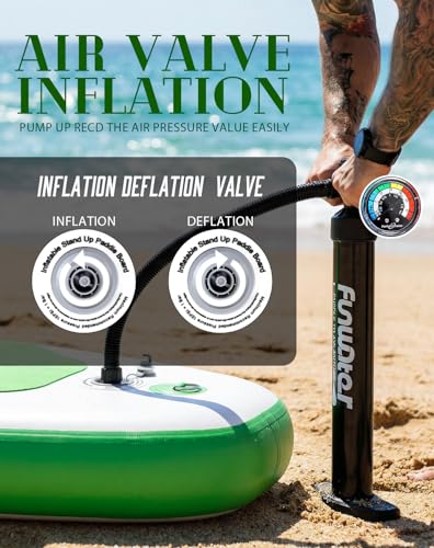 FunWater Inflatable 10'6 Green Tiki Stand Up Paddle Board with Accessories